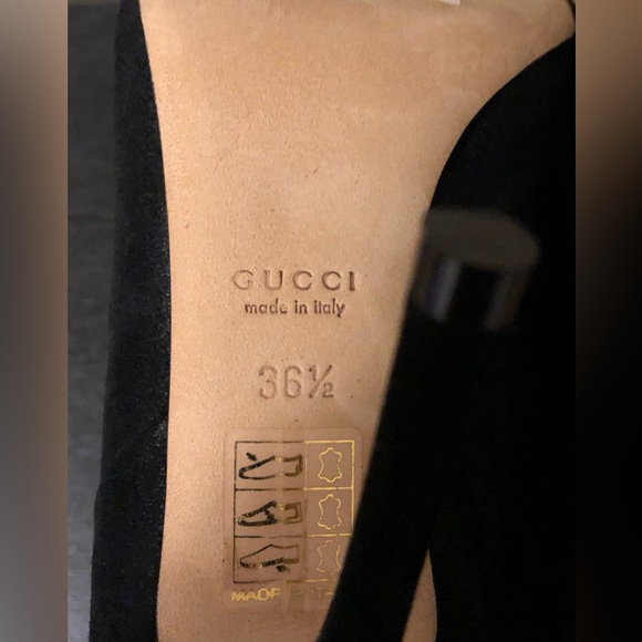 Gucci Black Suede Leather Logo Heeled Ankle Bootie Size-(IT)-36.5/(US)-6 - Picture 4 of 13